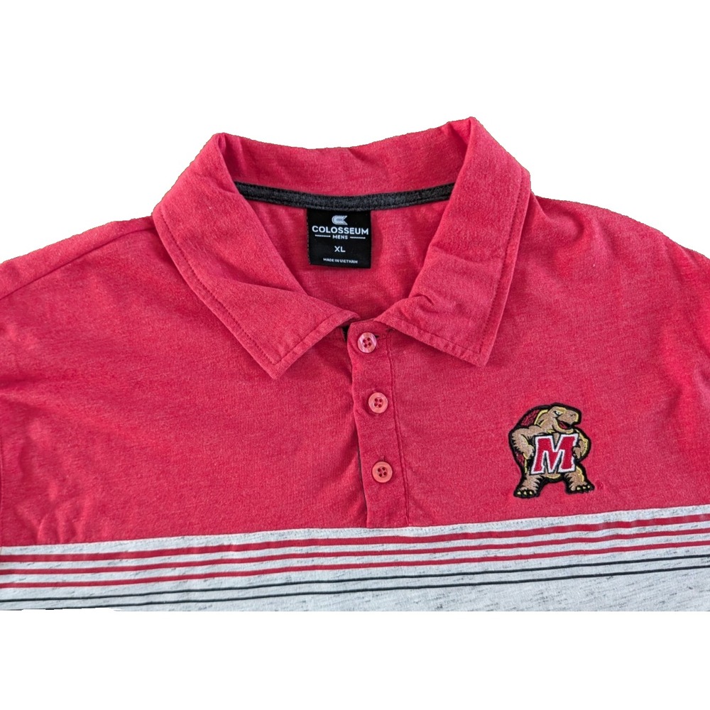 Maryland Terrapins Polo Shirt Mens XL Red Gray Colorblock Colosseum Athletics